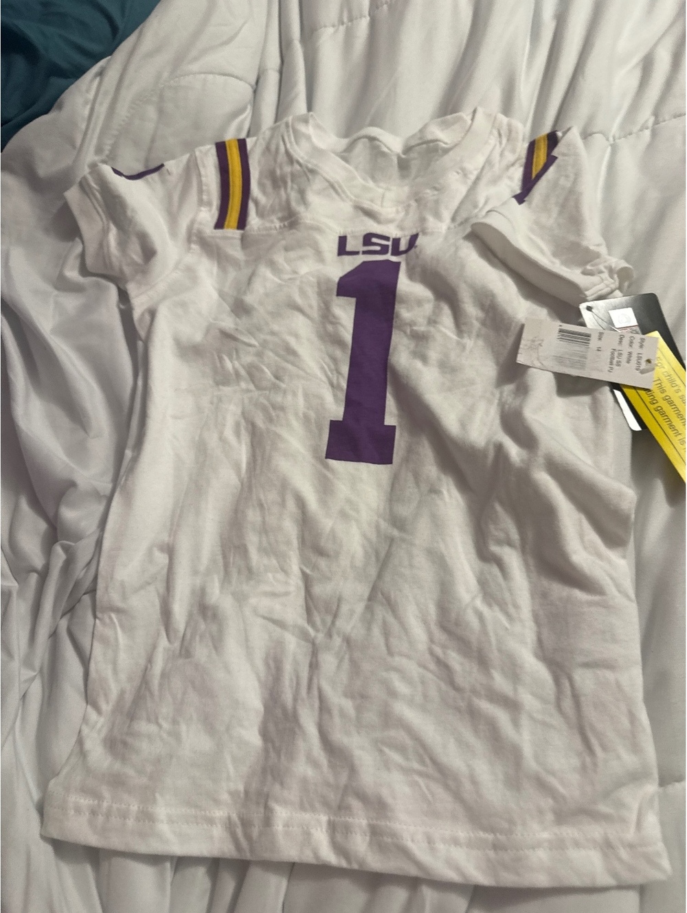 West and Willy LSU SS Football PJ Shirt Size 14 White Cotton